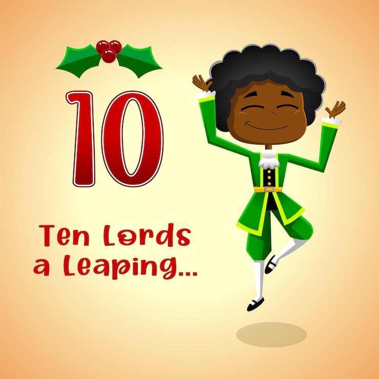 Vector los 12 días de navidad - día 10 - salto de diez señores. ilustración dibujada a mano vectorial