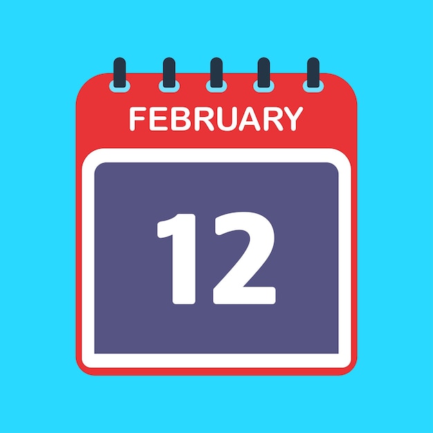 12 de febrero Icono de calendario con sombra Día mes Ilustración vectorial plana