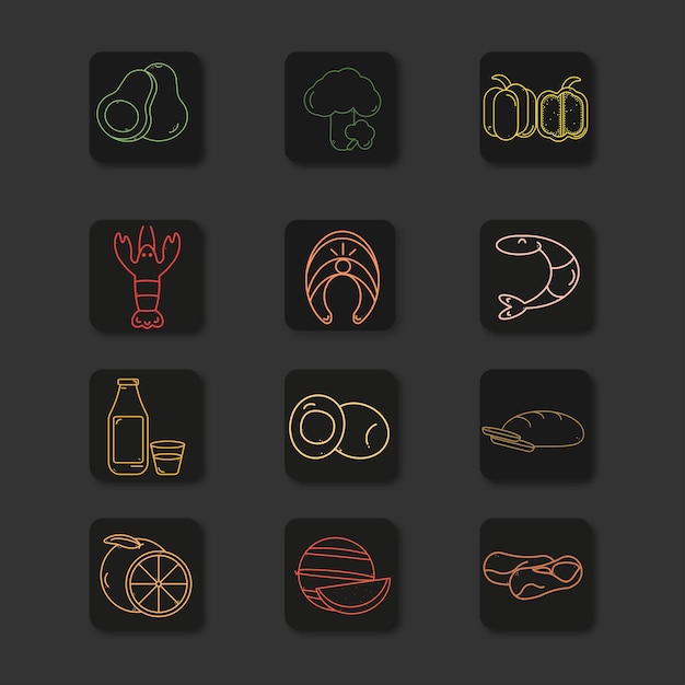 12 iconos de comida negro