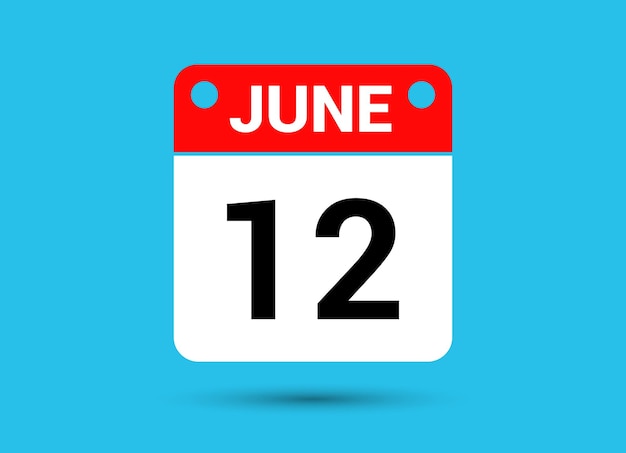 12 de junio Fecha de calendario Icono plano Día 12 Ilustración vectorial