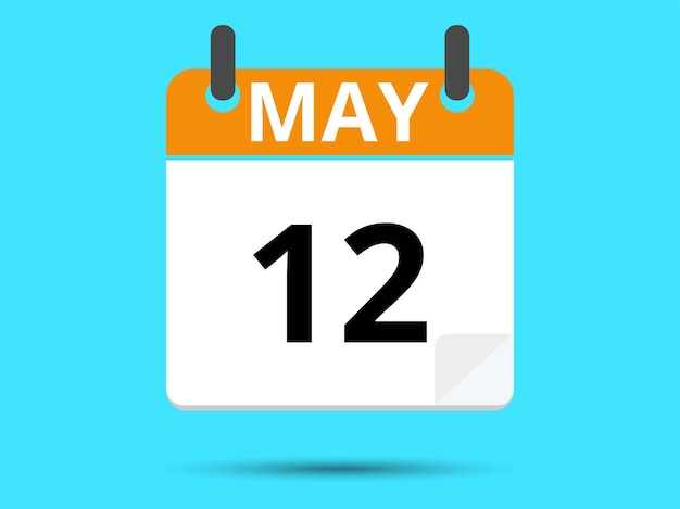 12 de mayo Calendario de icono plano aislado en fondo azul Ilustración vectorial
