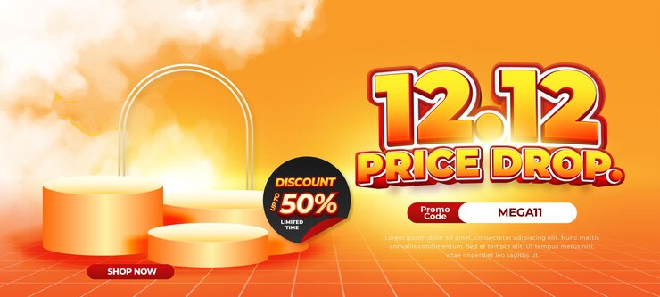 12 Premium 12 Discote de venta del día de compras Exhibición de productos plantilla de banner horizontal