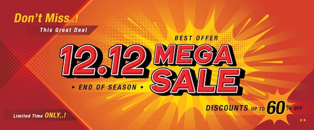 1212 shopping day mega sale banner template oferta especial descuento shopping cartel de promoción rojo