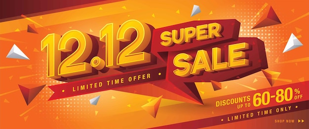 1212 Shopping Day Super Sale Banner Template oferta especial descuento Diseño de triángulo rojo abstracto