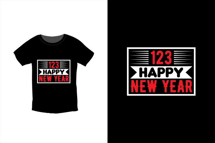 123 Vector de plantilla de diseño de camiseta de feliz año nuevo y tipografía. Listo para camiseta, taza, regalo