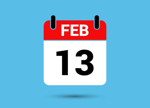 13 de febrero Fecha del calendario Icono plano Día 13 Ilustración vectorial