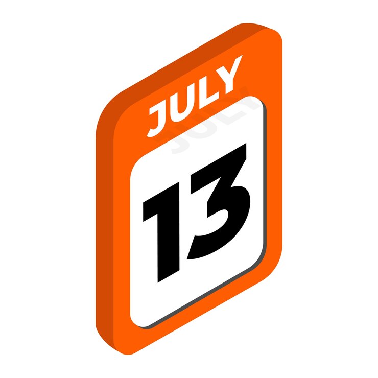 13 de julio Día calendario Ilustración vectorial de íconos con estilo isométrico