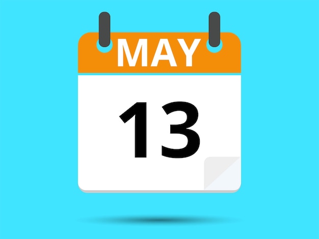13 de mayo Calendario de icono plano aislado en fondo azul Ilustración vectorial