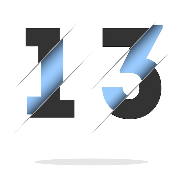 13 números, diseño de corte 3d. Icono para el diseño de celebración. tipografía vectorial. Diseño negro creativo.