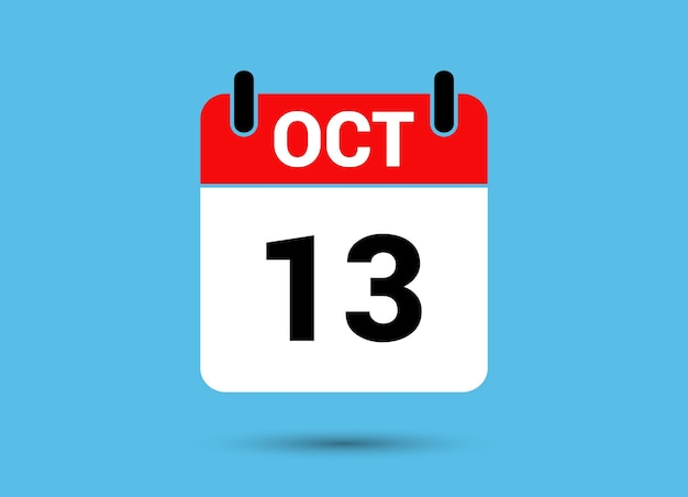 13 de octubre Fecha del calendario Icono plano Día 13 Ilustración vectorial