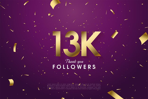 13k seguidores con números y papel de oro sobre fondo morado