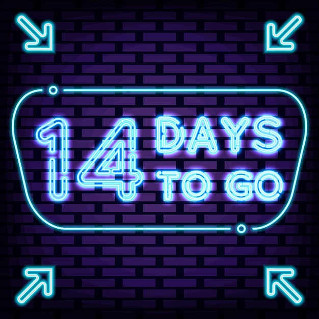 14 Days To Go Cita de neón Brillando con luz de neón de colores Arte ligero