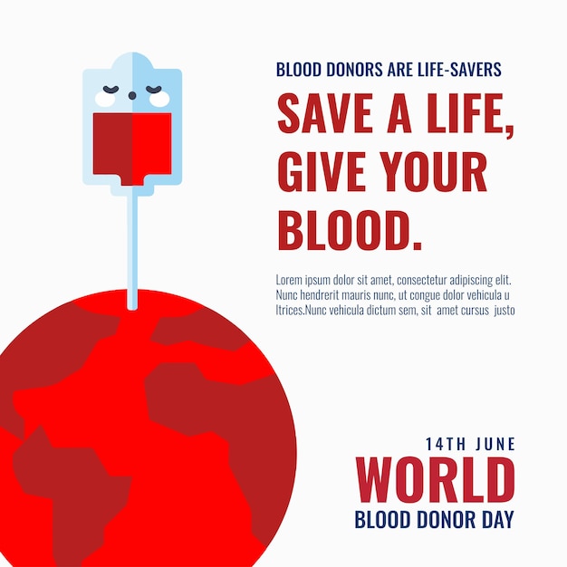 Vector 14 de junio día mundial del donante de sangre diseño de concepto de proceso de transfusión de sangre