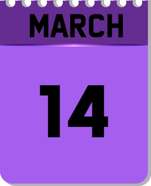 14 de marzo en icono de calendario morado y negro en fondo blanco. puede cambiar de color