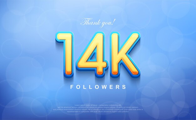 14k número para agradecer a los seguidores único fondo azul bokeh