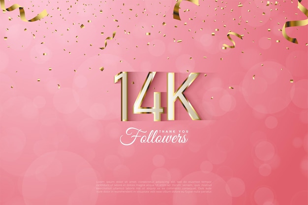 14k seguidores con elegantes números con bordes dorados