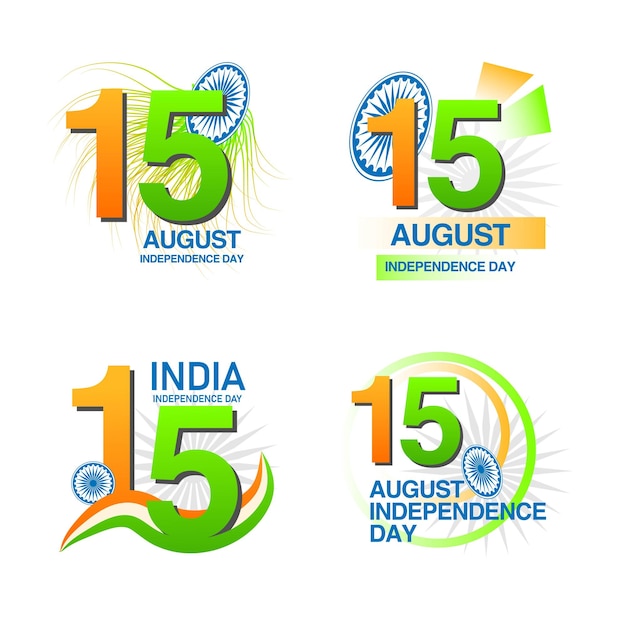 15 de agosto Día de la Independencia de la India Conjunto de emblemas y distintivos vectoriales