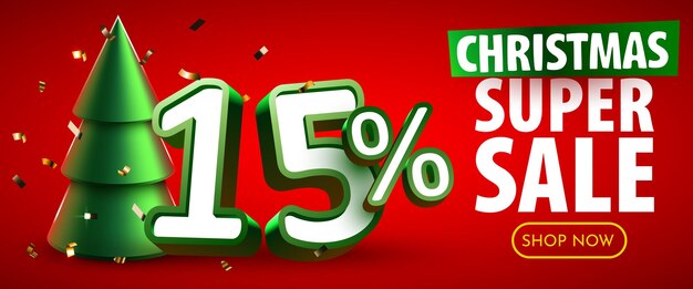 15% de descuento Composición creativa Feliz Navidad y Feliz Año Nuevo Banner de venta y