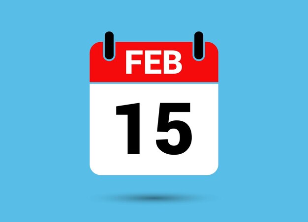 15 de febrero Fecha del calendario Icono plano Día 15 Ilustración vectorial