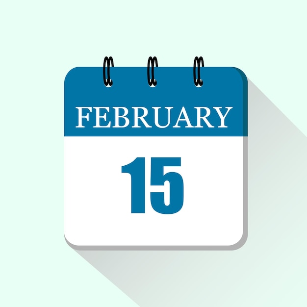 15 de febrero Icono de calendario diario plano vectorial Fecha y mes