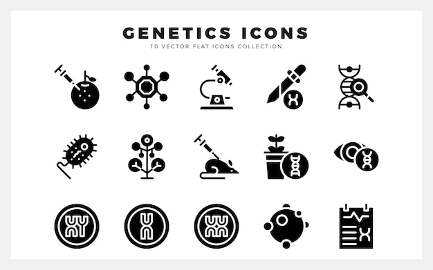 15 Genética Ilustración vectorial del paquete de iconos de glifos