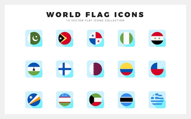 15 Iconos de círculos de banderas mundiales Ilustración vectorial del paquete