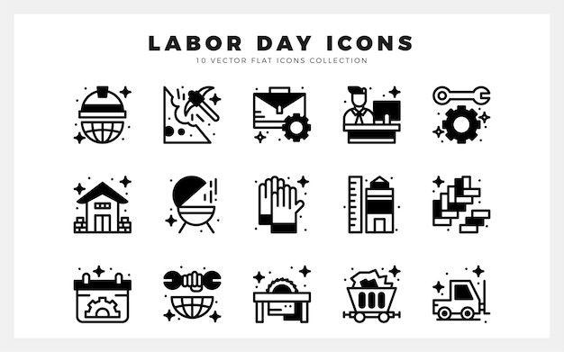 Vector 15 ilustración vectorial del paquete de iconos de relleno lineal del día del trabajo