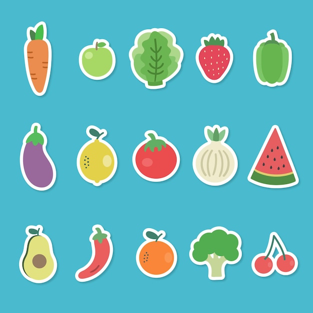 Vector 15 set colección frutas y verduras vegan foodie