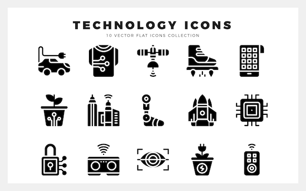 15 Tecnología del futuro Ilustración vectorial del paquete de iconos de glifos