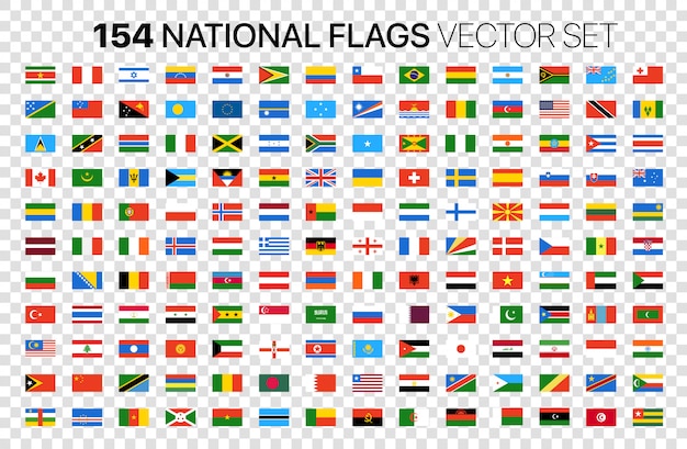 154 banderas nacionales vector conjunto aislado en transparente