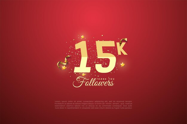 15k seguidores con números graduados y pequeñas estrellas brillantes.