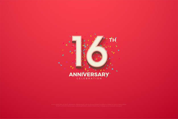 16 aniversario con coloridos números y garabatos.