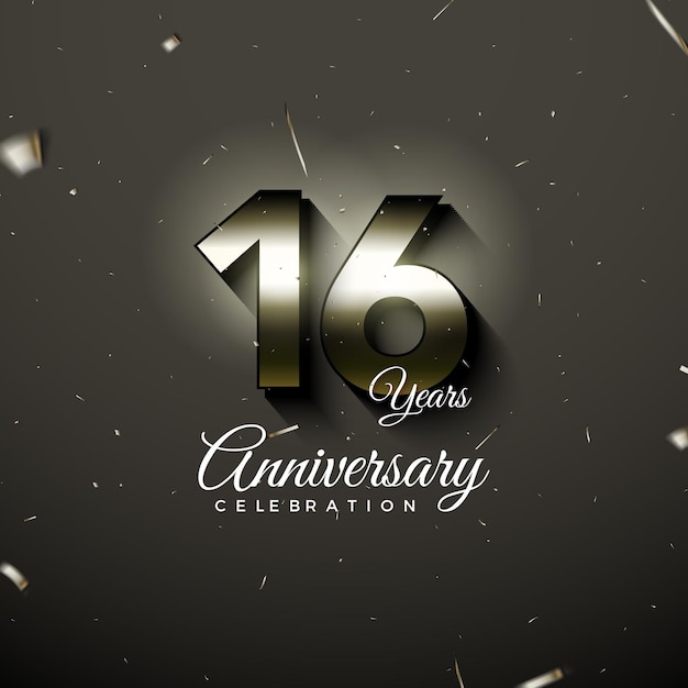 16 aniversario con números brillantes sobre fondo oscuro
