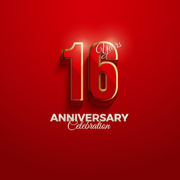 16 aniversario con números rojos bordeados de oro