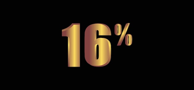 16 por ciento sobre fondo negro imagen vectorial aislada de oro 3D