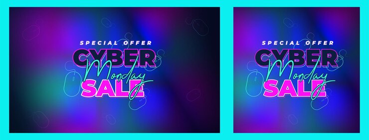 Vector 16 cyber monday oferta especial oferta web banner cyber monday estilo neón colorido super venta post promoción comercial y publicidad plantilla vectorial ofertas de temporada mega gran venta