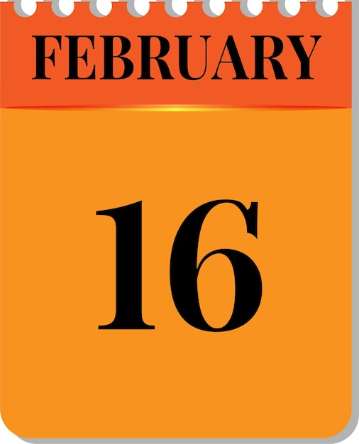 16 de febrero en icono de calendario sobre fondo blanco diseño de color negro naranja Vector Imagen Vector