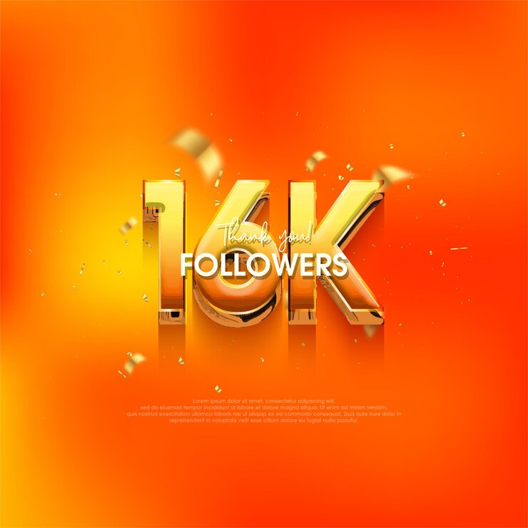 Vector 16 mil seguidores de discurso de fondo con un color naranja brillante y fresco