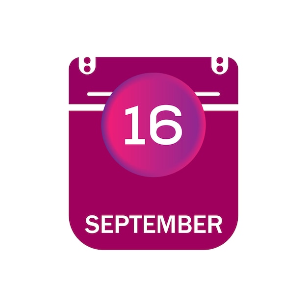 Vector 16 de septiembre, icono de calendario de septiembre con fecha