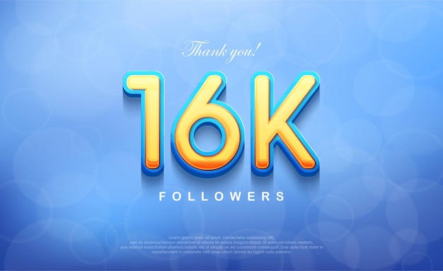 16k número para agradecer a los seguidores único fondo azul bokeh