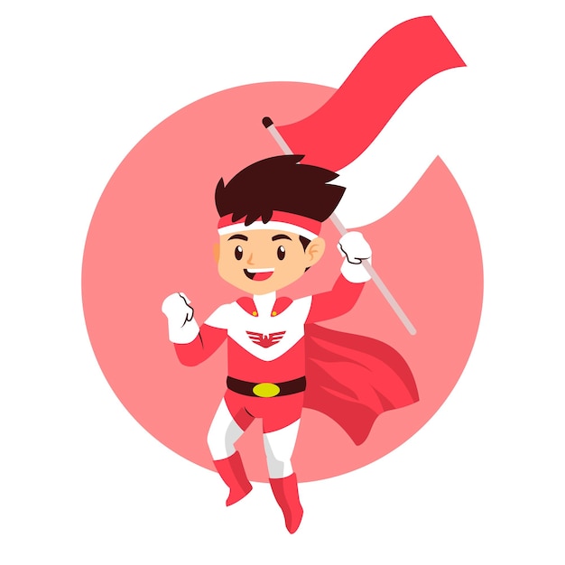 17 agustus Día de la independencia de Indonesia Ilustración de arte de niño lindo con disfraces de superhéroes