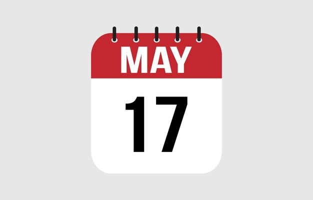17 de mayo icono de calendario Vector de página de calendario rojo para los días y semanas de mayo