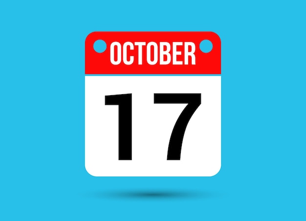 17 de octubre Fecha del calendario Icono plano Día 17 Ilustración vectorial