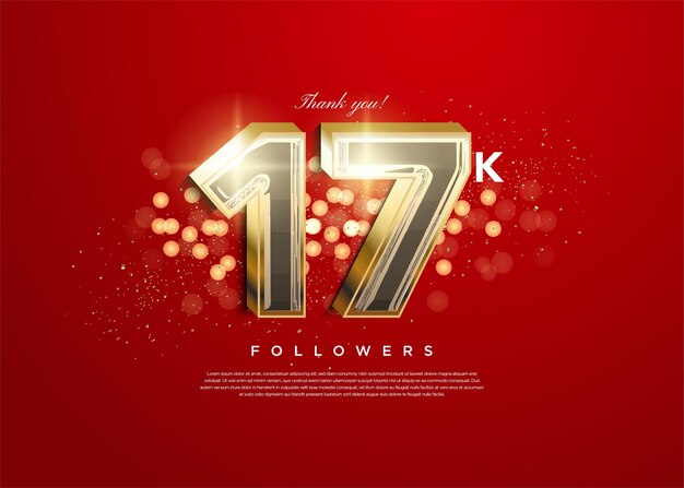 17k seguidores con números 3d de oro brillante