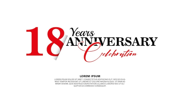 18 aniversario celebración vector plantilla jubileo con rojo sobre fondo blanco diseño abstracto