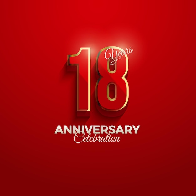 18 aniversario con números rojos bordeados de oro