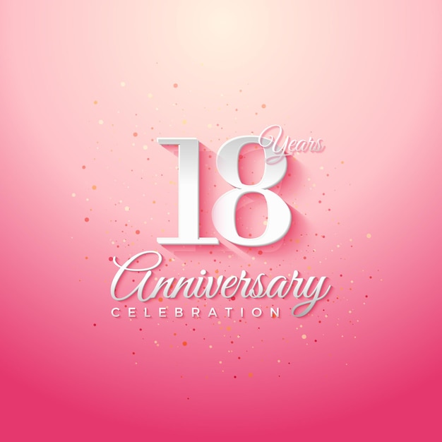 18 aniversario con números sobre un fondo degradado rosa