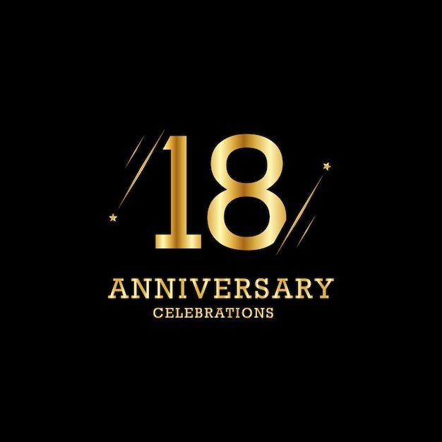18 años de aniversario con línea dorada y estrellas.