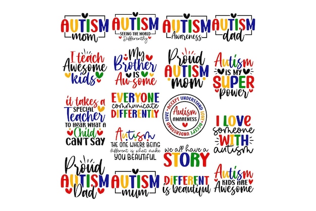 18 Autismo Bundle de diseño SVG