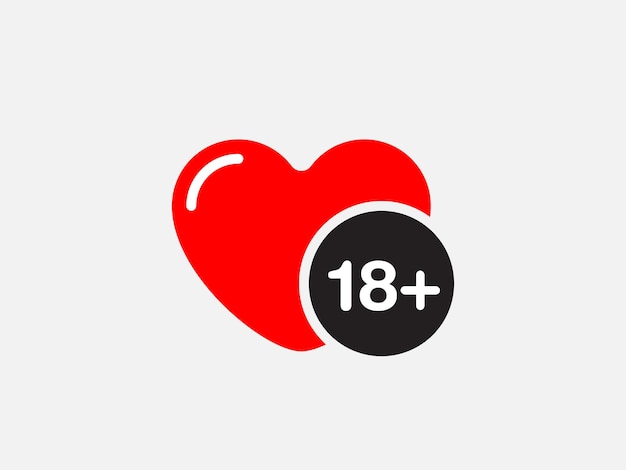 18 más icono de corazón Símbolo de contenido solo para adultos Ilustración vectorial